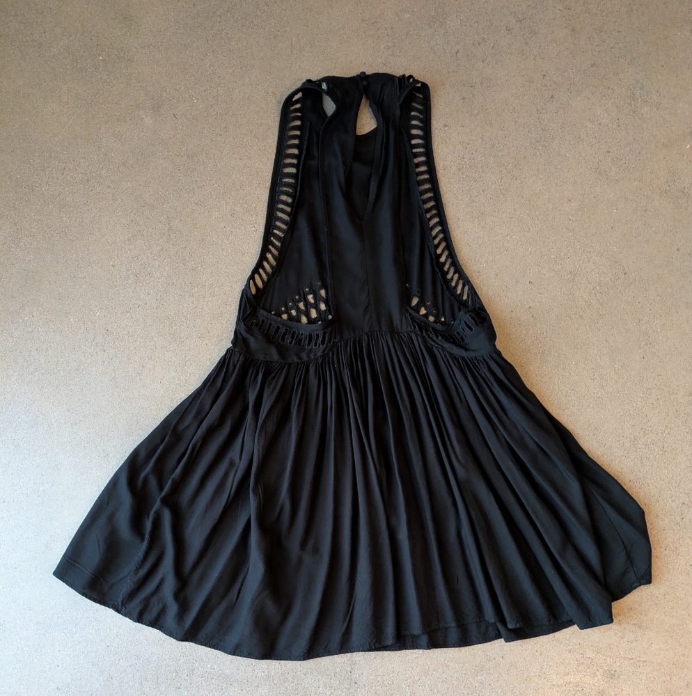 H&M Embroidered Cutout Black Halter Dress - 8